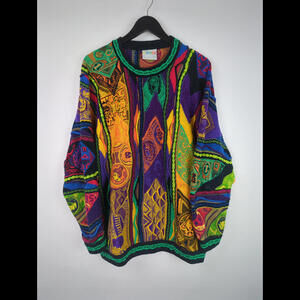 VINTAGE COOGI Men's Sz XL Knit RARE CURRENCY DESIGN Sweater Multicolor